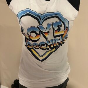 Moschino White Tank with Blue and Yellow Gradient Heart Logo